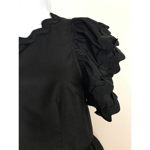 Entro Black One Shoulder Scallop Tiered Mini Dress Romper S Party Fit and Flare - Picture 5 of 13